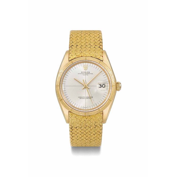 Rolex. An unusual 18K gold automatic wristwatch with sweep centre seconds, date and bracelet SIGNED ROLEX, OYSTER PERPETUAL, DATE, REF. 1510, CASE NO. 1'598'902 CIRCA 1965