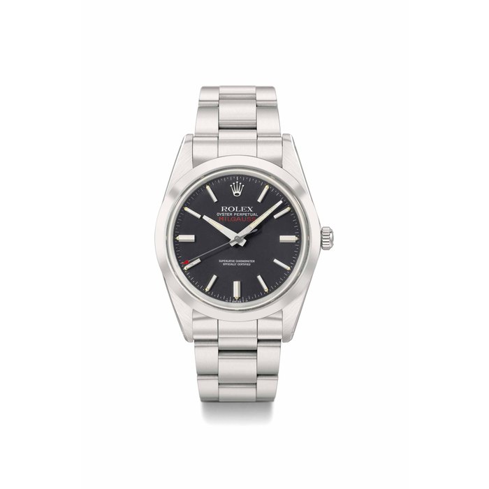 Rolex. A fine and rare stainless steel automatic anti-magnetic wristwatch with sweep centre seconds, black dial and bracelet SIGNED ROLEX, OYSTER PERPETUAL, MILGAUSS MODEL, REF. 1019, CASE NO. 6'164'045, CIRCA 1979