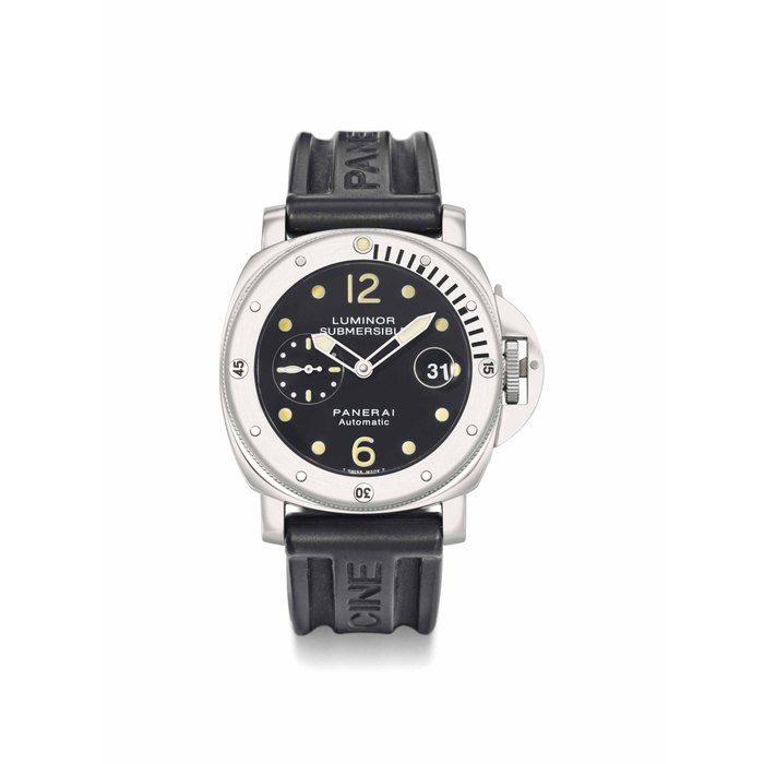 Panerai. A Stainless Steel Diver's Wristwatch with Date, International Guarantee Certificate and box SIGNED PANERAI, LUMINOR SUBMERSIBLE, FIRENZE 1860, REF. OP6561, CASE NO. BB1052180, E0205/2500, CIRCA 2002