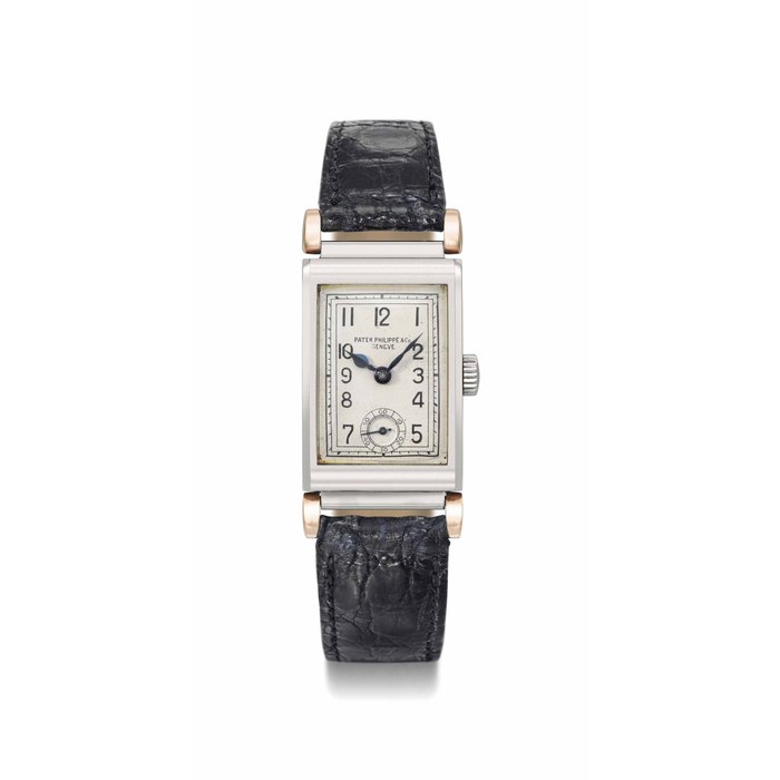 Patek Philippe. A fine, rare and unusual stainless steel and 18K pink gold rectangular wristwatch with flexible lugs SIGNED PATEK PHILIPPE & CO., GENEVE, REF. 461, MOVEMENT NO. 830'592, CASE NO. 503'307, MANUFACTURED IN 1936