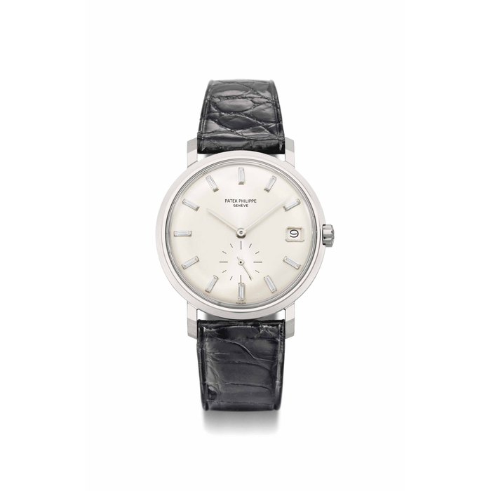 Patek Philippe. A very elegant, fine and rare platinum and diamond-set automatic wristwatch with date SIGNED PATEK PHILIPPE, GENÈVE, REF. 3445, MOVEMENT NO. 1'121'740, CASE NO. 313'227, MANUFACTURED IN 1964