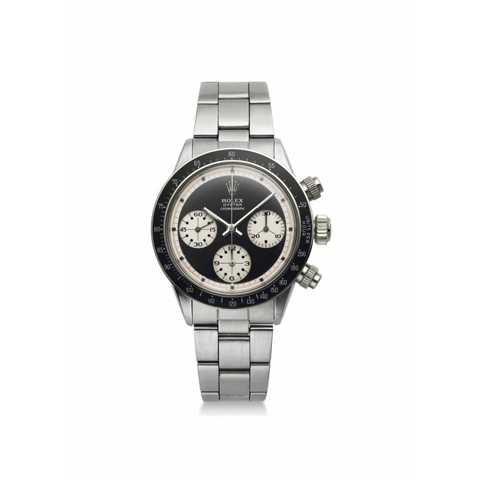 Rolex. An extremely fine, possibly unique and previously unknown stainless steel chronograph wristwatch with black non-Oyster sotto Paul Newman dial SIGNED ROLEX, OYSTER, COSMOGRAPH, REF. 6263, CASE NO. 2'653'804, CIRCA 1970