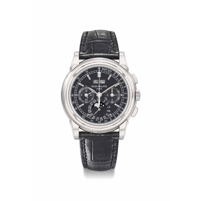 Patek Philippe Patek Philippe. A fine, large and rare platinum perpetual calendar chronograph wristwatch with moon phases, additional case back, original Certificate and box SIGNED PATEK PHILIPPE, GENEVE, REF. 5970, MOVEMENT NO. 3'932'163, CASE NO. 4'509'740, CIRCA 2009, Price & Market Data