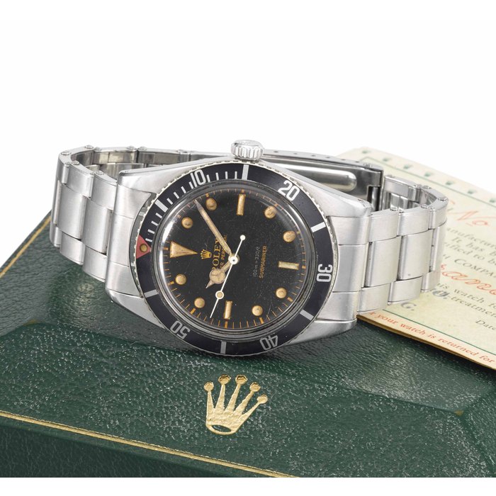 Rolex. A rare stainless steel automatic wristwatch with sweep centre seconds, bracelet, guarantee and box SIGNED ROLEX, OYSTER PERPETUAL, 100M=330FT, SUBMARINER, REF. 6536-1, CASE NO. 112'265, CIRCA 1955