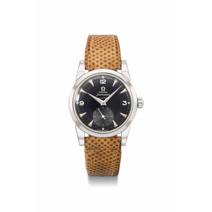 Omega. A fine 18K white gold automatic wristwatch with black gloss dial SIGNED OMEGA, SEAMASTER, AUTOMATIC, REF. 2576, MOVEMENT NO. 13'456'137, CASE NO. 11'232'377, MANUFACTURED IN 1954
