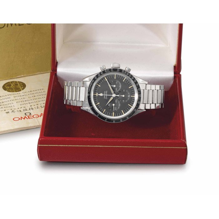 Omega Omega. A fine stainless steel chronograph wristwatch with bracelet and box SIGNED OMEGA, SPEEDMASTER, REF. ST 105.002, MOVEMENT NO. 19'833'075, MANUFACTURED IN 1963