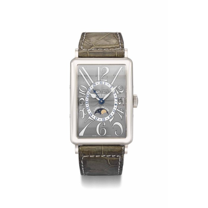 Franck Muller. An 18K white gold limited edition automatic wristwatch with date and moon phase SIGNED FRANCK MULLER, GENEVE, LONG ISLAND MODEL, REF. 1200 MC L, NO. 00/10, CIRCA 2008