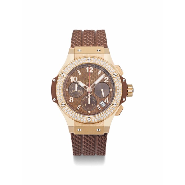 Hublot Hublot. An 18K pink gold and diamond-set automatic chronograph wristwatch with date and box SIGNED HUBLOT, GENÈVE, BIG BANG MODEL, NO. 341, MOVEMENT NO. 12'682, CASE NO. 750'408, CIRCA 2008, Price & Market Data
