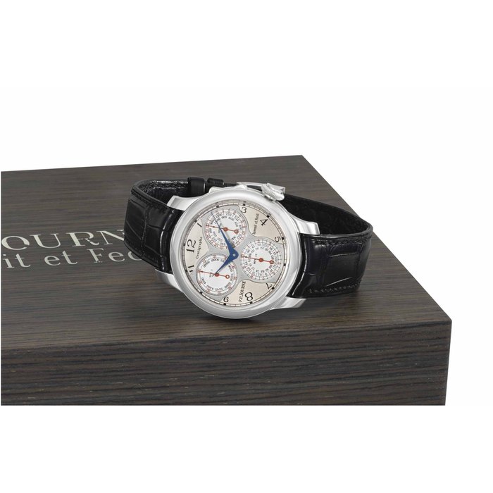 F.P. Journe. A very fine platinum ergonomic chronograph wristwatch with 100th of a second, 20 seconds and 10 minutes registers, certificate and box SIGNED F.P. JOURNE, CENTIGRAPHE SOUVERAIN, NO. 213-CT, CIRCA 2010