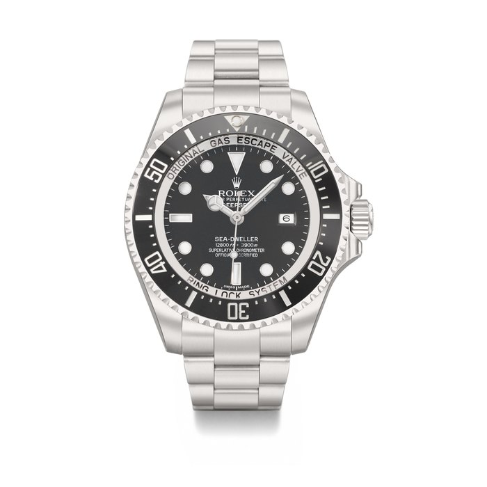 Rolex. A large stainless steel limited edition automatic wristwatch with sweep centre seconds, helium escape valve, date, bracelet, original guarantee and box, made to commemorate the formation of the Royal Navy Clearance Branch SIGNED ROLEX, OYSTER PERPETUAL DATE, DEEPSEA, SEA-DWELLER, 12800FT=3900M, REF. 116660, CASE NO. G904790, MANUFACTURED IN 2013