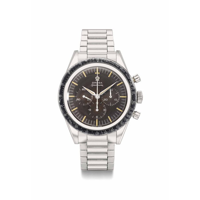 Omega Omega. A fine, rare and attractive stainless steel chronograph wristwatch with tropical dial and bracelet SIGNED OMEGA, SPEEDMASTER, REF. 2998-2, MOVEMENT NO. 17'302'961, CIRCA 1960