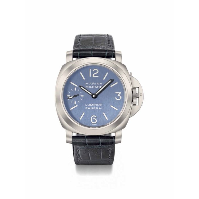 Panerai. A fine and rare titanium limited edition wristwatch with Guarantee, COSC certification and box SIGNED MARINA MILITARE, LUMINOR, PANERAI, AMERIGO VESPUCCI MODEL, REF. PAM82, LIMITED EDITION NO. 137/300, MOVEMENT NO. 185'741, CASE NO. OP 6535 BB1012259, MANUFACTURED IN 2000.