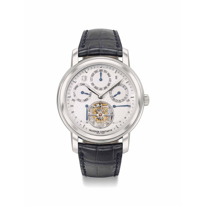 Vacheron Constantin. An extremely fine, rare and highly complicated platinum limited edition perpetual calendar wristwatch with four barrels movement, 250 hours power reserve, tourbillon, Certificate and box SIGNED VACHERON CONSTANTIN, SAINT-GERVAIS MODEL, REF. 80251, MOVEMENT NO. 973'012, CASE NO. 801'476, LIMITED EDITION NO. 9, MANUFACTURED IN 2005