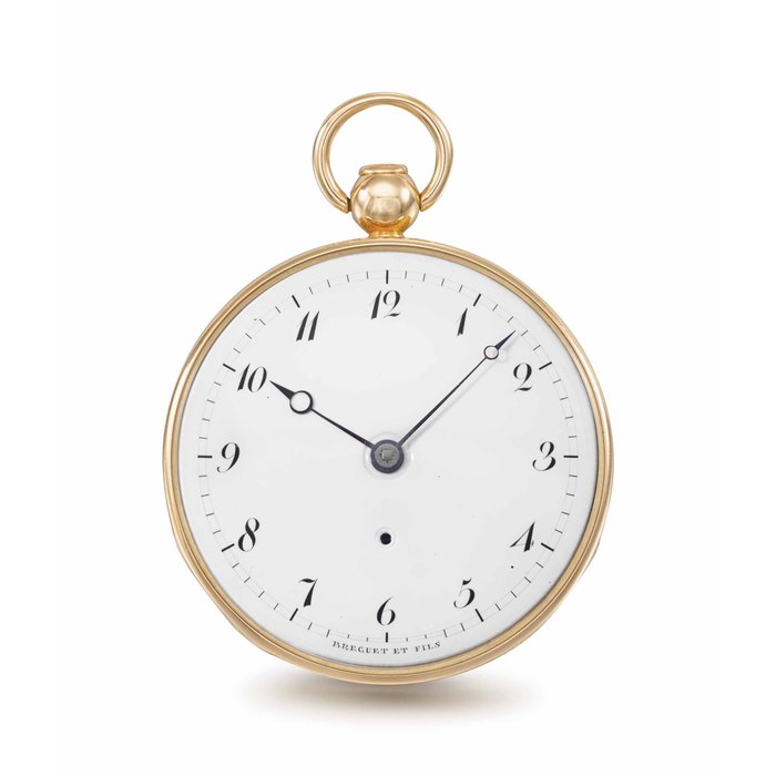 Breguet No. 2161 "Montre à répétition à quarts". A fine 18K gold openface à toc quarter repeating keywound cylinder watch, sold to Count Stanislas Potocki SIGNED BREGUET ET FILS, NO. 2161, CASE NO. 1454, SOLD TO COUNT STANISLAS POTOCKI ON 31 DECEMBER 1807 FOR THE SUM OF 1,320 FRANCS