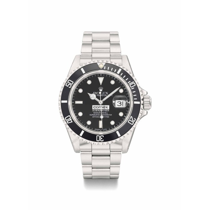 Rolex. A rare stainless steel automatic wristwatch with sweep centre seconds, date and bracelet, guarantee and box, made for COMEX SIGNED ROLEX, OYSTER PERPETUAL DATE, COMEX, SUBMARINER, 1000FT=300M, SUPERLATIVE CHRONOMETER OFFICIALLY CERTIFIED, REF. 16610, COMEX NO. 6400, CASE NO. N398'313, CIRCA 1992