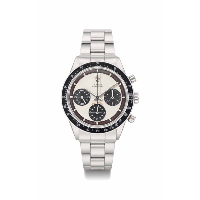 Rolex. An extremely fine and rare stainless steel chronograph wristwatch with Paul Newman dial and bracelet SIGNED ROLEX, COSMOGRAPH, DAYTONA, PAUL NEWMAN MODEL, REF. 6241, CASE NO. 1'765'266, RICCIARDI NO. 137'524, CIRCA 1969