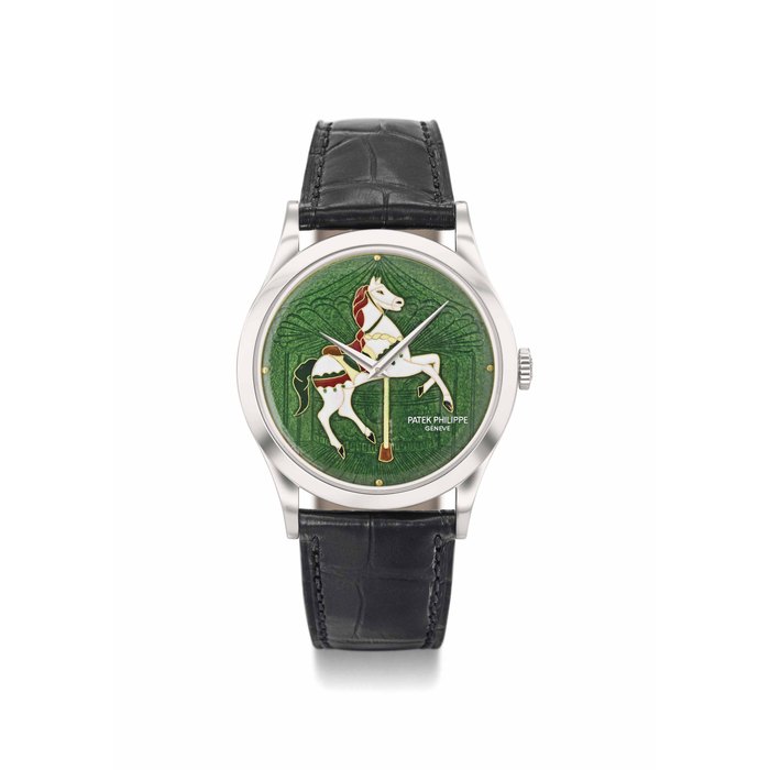 Patek Philippe. An extremely fine and very rare platinum automatic wristwatch with cloisonné enamel dial, Guarantee and box SIGNED PATEK PHILIPPE, GENEVE, REF. 5077, MOVEMENT NO. 3'238'680, CASE NO. 4'508'266, MANUFACTURED IN 2011