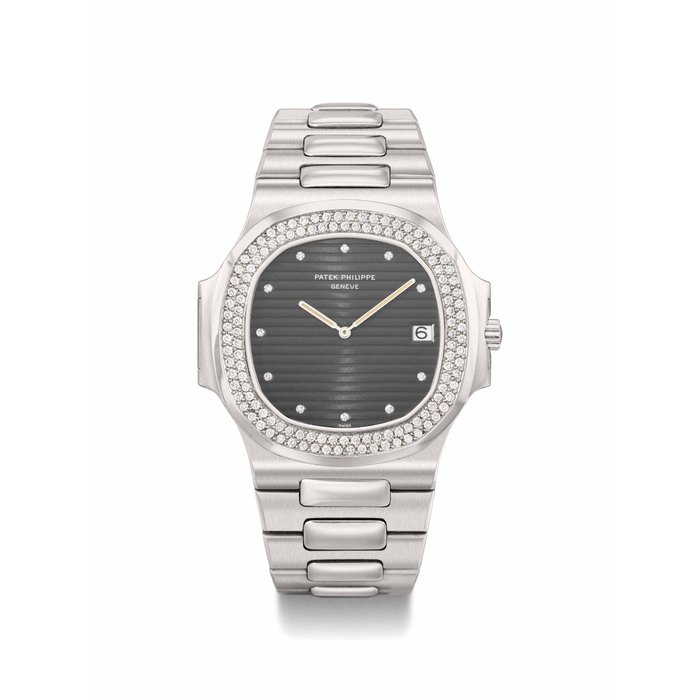 Patek Philippe. A superb, possibly unique and previously unknown platinum and diamond automatic wristwatch with date, bracelet, original certificate, purchase invoice and box SIGNED PATEK PHILIPPE, GENÈVE, REF. 3700/031, MOVEMENT NO. 1'308'349, CASE NO. 552'218 , MANUFACTURED IN 1982