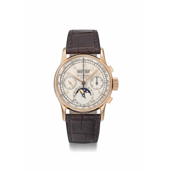 Patek Philippe. A superb and exceptionally rare 18K pink gold perpetual calendar chronograph wristwatch with moon phases SIGNED PATEK PHILIPPE, GENÈVE, REF. 1518, MOVEMENT NO. 867'901, CASE NO. 663'685, MANUFACTURED IN 1950