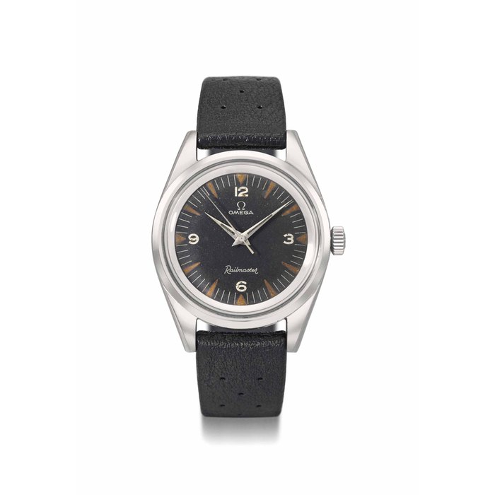 Omega. A fine stainless steel anti-magnetic wristwatch with sweep centre seconds and black dial SIGNED OMEGA, RAILMASTER, REF. CK 2914-3 SC, MOVEMENT NO. 16'635'481, MANUFACTURED IN 1959
