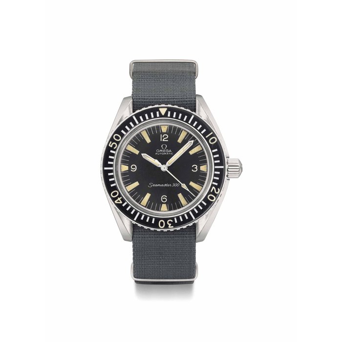 Omega. A very rare stainless steel automatic diver's wristwatch with sweep centre seconds and bakelite bezel, made for the British Royal Navy SIGNED OMEGA, AUTOMATIC, SEAMASTER 300, REF. ST 165.024, MOVEMENT NO. 24'726'508, CASE NO. 165.024, MANUFACTURED IN 1967