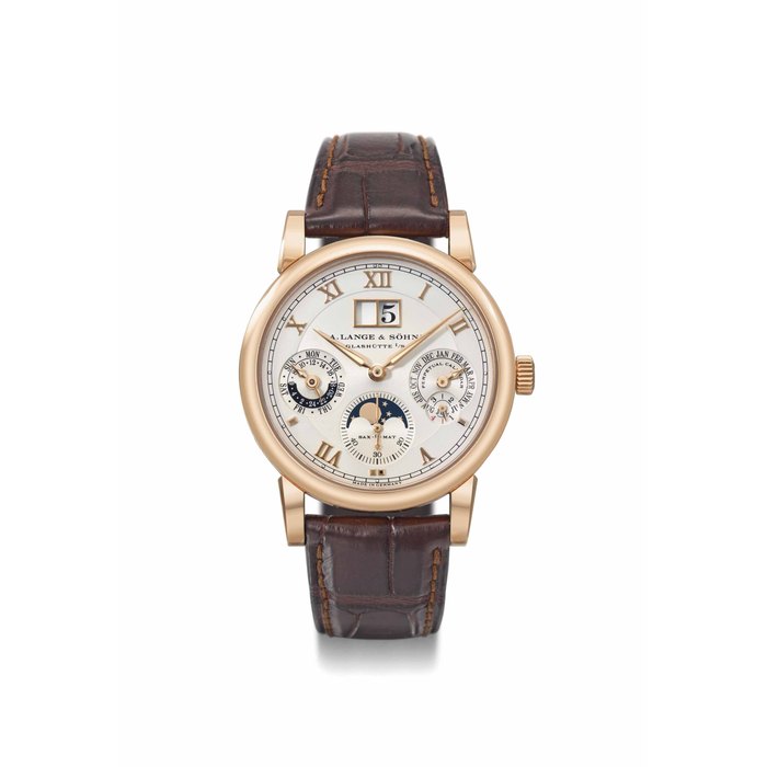 A. Lange & Söhne. A very fine 18K pink gold automatic perpetual calendar wristwatch with moon phases, oversized date and zero-reset function SIGNED A. LANGE & SÖHNE, GLASHÜTTE I/SA, SAX-O-MAT, LANGEMATIK PERPETUAL, REF. 301.025, MOVEMENT NO. 66'886, CASE NO. 183'064, MANUFACTURED IN 2009
