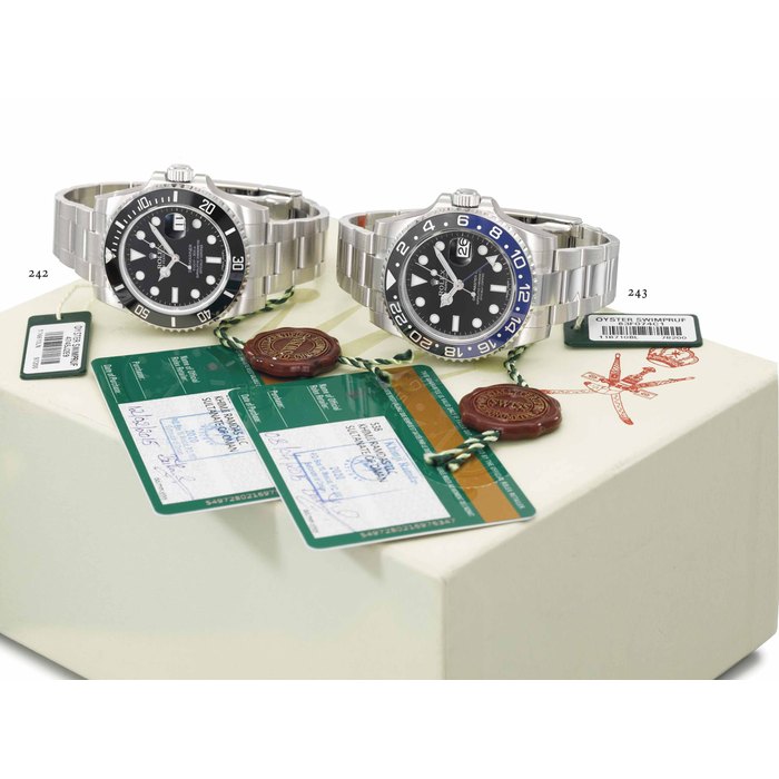 Rolex. A fine and very rare stainless steel dual time automatic wristwatch with date, blue and black ceramic bezel, engraved case back, bracelet, Guarantee and box, made for the Sultanate of Oman SIGNED ROLEX, OYSTER PERPETUAL DATE, GMT-MASTER II, REF. 116710BLNR, CASE NO. 63F074C1, CIRCA 2014