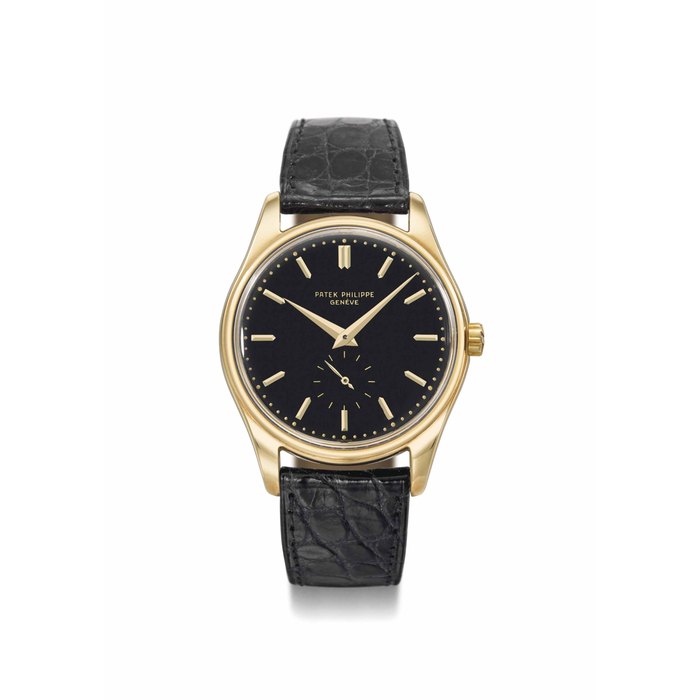 Patek Philippe. A very fine and extremely rare 18K gold automatic wristwatch with black first series enamel dial SIGNED PATEK PHILIPPE, GENÈVE, REF. 2526, MOVEMENT NO. 764'601, CASE NO. 2'613'030, MANUFACTURED IN 1957