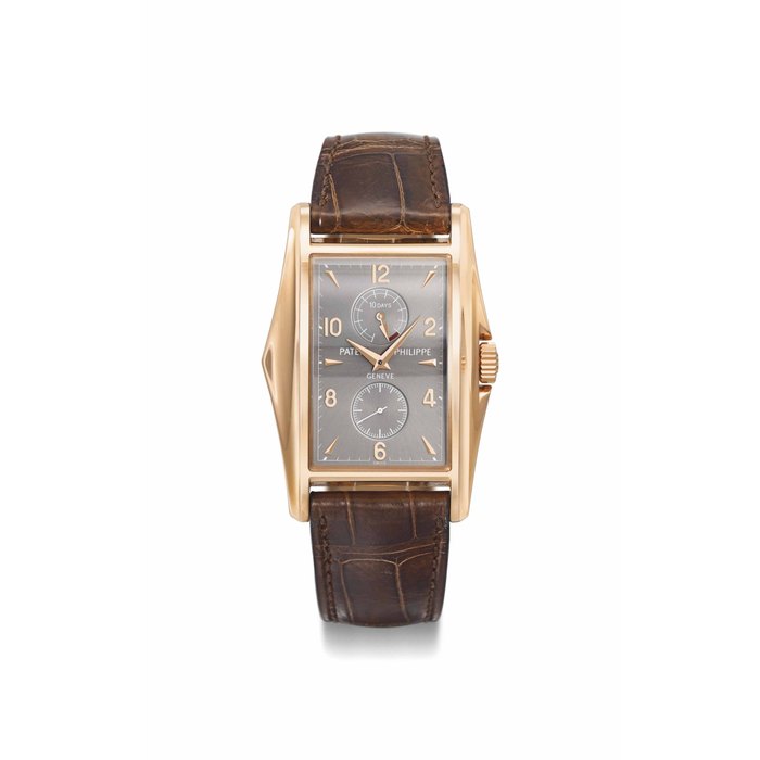 Patek Philippe. A fine and rare 18K pink gold limited edition rectangular wristwatch with ten days power reserve SIGNED PATEK PHILIPPE, GENEVE, 10 DAYS, REF. 5100, MOVEMENT NO. 3'202'786, CASE NO. 4'098'729, MANUFACTURED IN 2001
