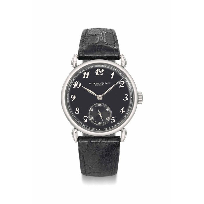 Patek Philippe. An extremely fine, rare and attractive stainless steel wristwatch with black lacquered dial and Breguet numerals Signed Patek Philippe & Co., Genève, ref. 1503, movement no. 925’057, case no. 633’116, manufactured in 1944