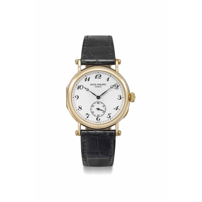 Patek Philippe. A fine and rare 18K gold limited edition Officier wristwatch with Breguet numerals and box Signed Patek Philippe, Geneve, Officier model, ref. 3960, movement no. 767'760, case no. 2'862'672, manufactured in 1988