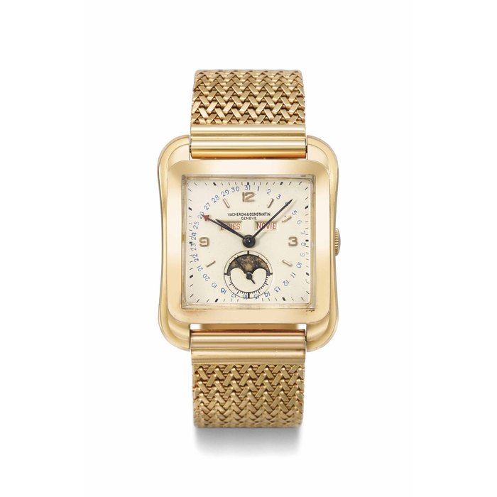 Vacheron Constantin. A fine, large and rare 18K gold triple calendar wristwatch with moon phases Signed Vacheron & Constantin, Geneve, Cioccolatone model, ref. 4764, movement no. 480’531, case no. 356’752, manufactured in 1958