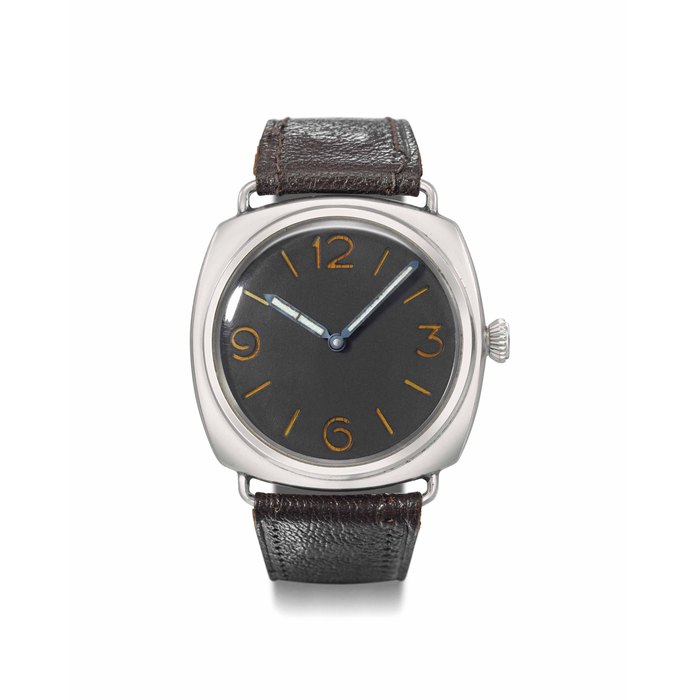 Rolex made for Officine Panerai. A rare and large stainless steel cushion-shaped diver's wristwatch Signed Rolex, ref. 3646, Type D, case no. 260'631, circa 1943