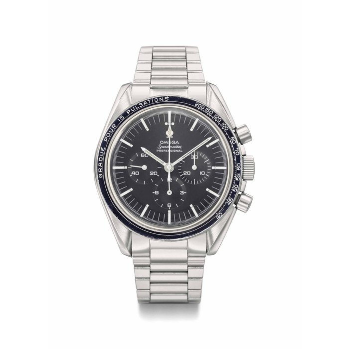 Omega Omega. A Fine and very Rare Stainless Steel Chronograph Wristwatch with Bracelet Signed Omega, Speedmaster, Professional, Ref. 145012-67 SP, Movement No. 26’071’721, Manufactured in 1968