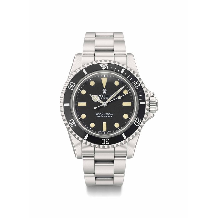 Rolex. A fine and extremely rare stainless steel automatic wristwatch with sweep centre seconds, gas escape valve and bracelet Signed Rolex, Oyster perpetual, 660ft=200m, Submariner, ref. 5514, case no. 5’293’859, circa 1977