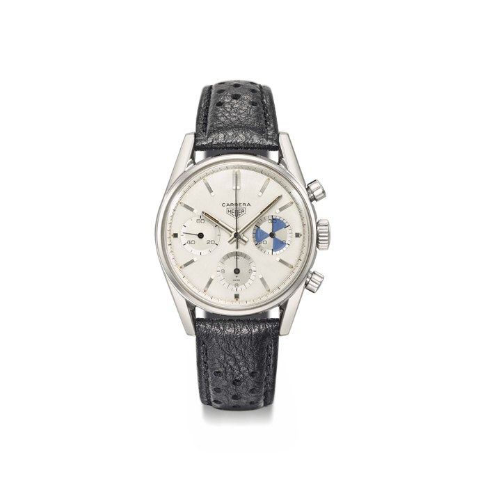 Heuer. A fine and rare stainless steel chronograph wristwatch Signed Carrera, Heuer, Ref. 2447 Yachting, case no. 92'468, circa 1969