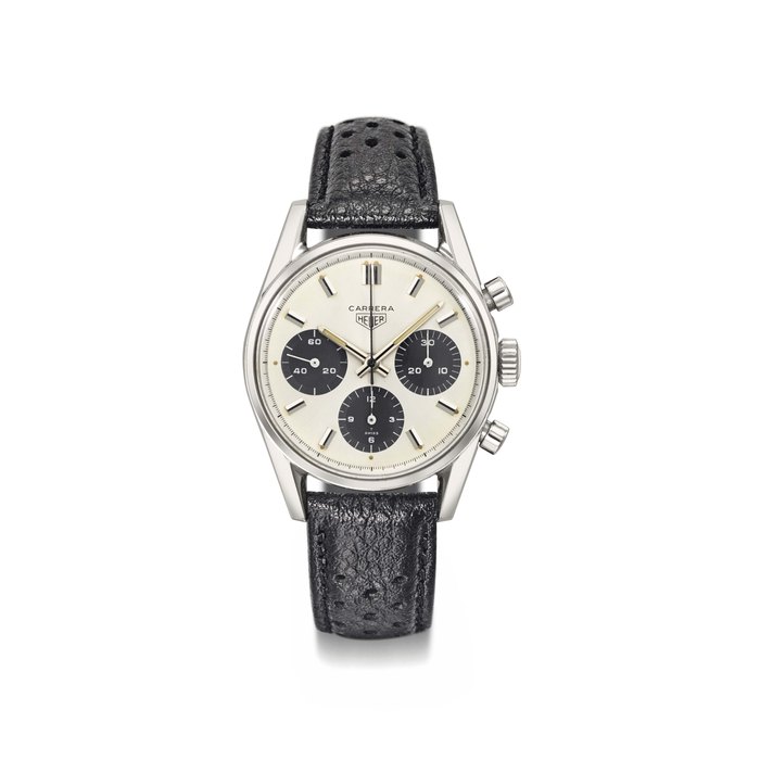 Heuer. A very rare and fine stainless steel chronograph wristwatch Signed Carrera, Heuer, Ref. 2447 SN, case no. 104’012, circa 1970