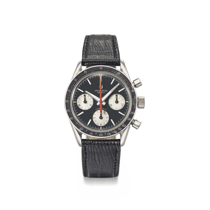 Universal. A rare and early stainless steel chronograph wristwatch with 200 UPH bezel Signed Universal, Genève, Compax, Evil Nina model, ref. 885103/01, case no. 2’452’737, manufactured in 1966