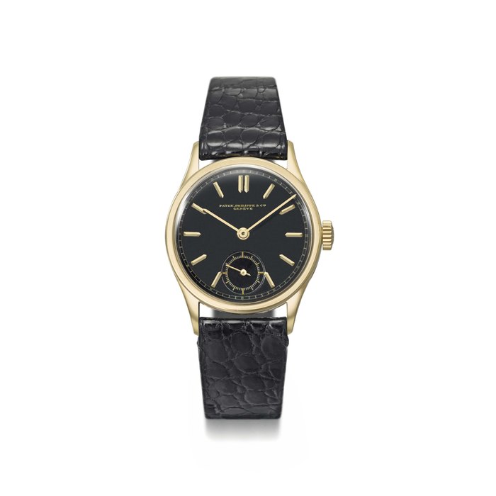 Patek Philippe. A fine, rare and attractive 18K gold wristwatch with black dial Signed Patek, Philippe & Cie, Genève, Calatrava model, ref. 96, movement no. 827’642, case no. 294’893, manufactured in 1937