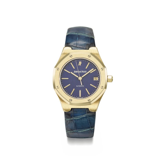 Audemars Piguet. A fine and attractive 18K gold automatic wristwatch with sweep centre seconds, date, Certificate of Origin and box Signed Audemars Piguet, Automatic, Royal Oak model, case no. D 36425, no. 539, ref 14800BA, circa 1995