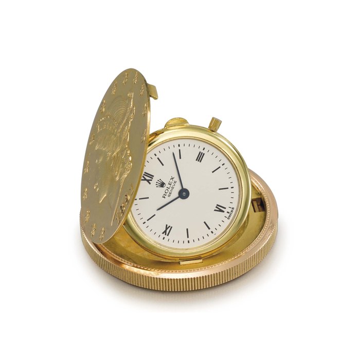 Rolex. A rare 18K gold twenty dollar coin watch Signed Rolex, Genève, ref. 3612, case no. 2’714’833, circa 1971