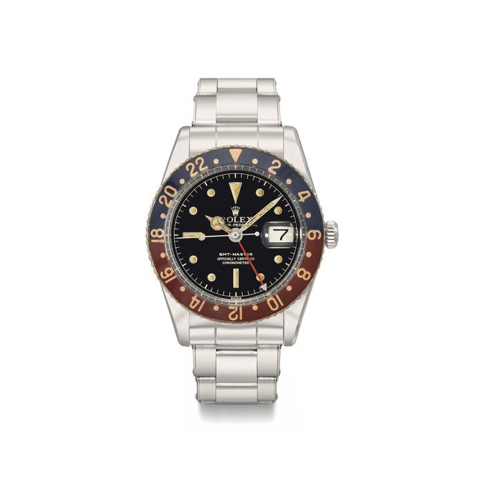 Rolex. An early, fine and very rare stainless steel dual time automatic wristwatch with sweep centre seconds, date, bracelet and COSC certification Signed Rolex, Oyster Perpetual, GMT-Master, ref. 6542, case no. 482’987, circa 1959