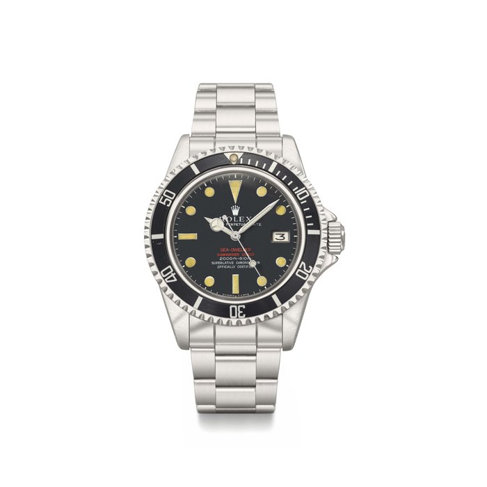 Rolex Rolex. A fine and rare stainless steel automatic diver’s wristwatch with sweep centre seconds, date, gas escape valve, DRSD dial, two bracelets and spare parts Signed Rolex, Oyster Perpetual Date, Sea-Sweller, Submariner 2000, 200ft = 610m, ref. 1665, case no. 1’759’646, circa 1967, Price & Market Data