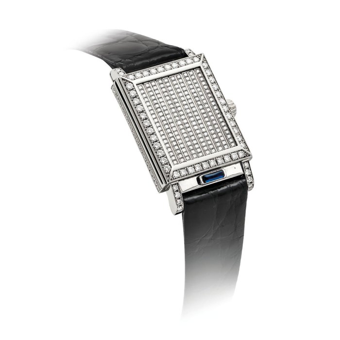 VACHERON CONSTANTIN. A FINE AND RARE 18K WHITE GOLD AND DIAMOND-SET RECTANGULAR WRISTWATCH WITH CONCEALED DIAL SIGNED VACHERON CONSTANTIN, GENEVE, LES HISTORIQUES JALOUSIE MODEL, CASE NO. 674’932, CIRCA 1998