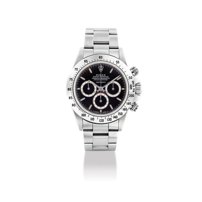 Rolex ROLEX. A RARE STAINLESS STEEL AUTOMATIC CHRONOGRAPH WRISTWATCH WITH BRACELET AND “ FLOATING COSM OGRAPH” DIAL SIGNED ROLEX, OYSTER PERPETUAL, COSMOGRAPH, DAYTONA, REF. 16520, CASE NO. R938852, CIRCA 1988, Price & Market Data