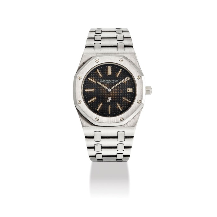 AUDEMARS PIGUET. A RARE STAINLESS STEEL AUTOMATIC BRACELET WATCH WITH DATE SIGNED AUDEMARS PIGUET, AUTOMATIC, ROYAL OAK A-SERIES MODEL, REF. 5402, NO. A 436, CASE NO. 67’436, MOVEMENT NO. 127’691, CIRCA 1972