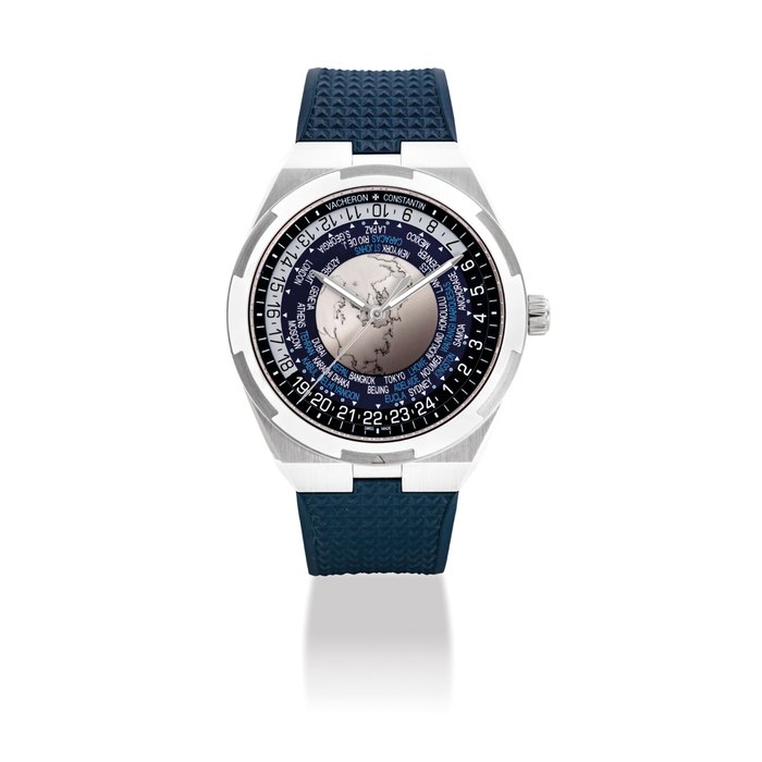 VACHERON CONSTANTIN. A STAINLESS STEEL AUTOMATIC WORLD TIME WRISTWATCH WITH SWEEP CENTRE SECONDS AND BRACELET SIGNED VACHERON CONSTANTIN, OVERSEAS WORLDTIME MODEL, REF. 7700V, MOVEMENT NO. 5’381’150, CASE NO. 1’350’059, CIRCA 2016