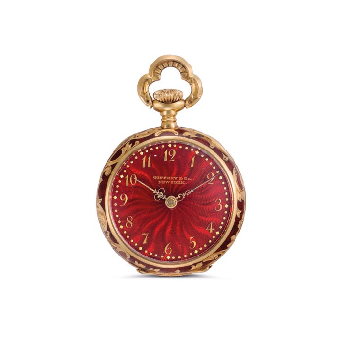 TIFFANY & CO. A FINE AND RARE 18K GOLD, ENAMEL AND DIAMOND-SET OPENFACE KEYLESS LEVER PENDANT WATCH WITH MATCHED BROOCH SIGNED TIFFANY & CO., NEW YORK, MOVEMENT AND CASE NO. 109’441, CIRCA 1899