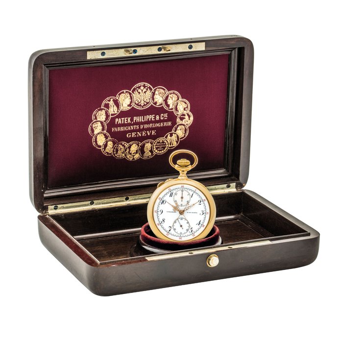 PATEK PHILIPPE. A FINE 18K GOLD OPENFACE SPLIT SECONDS CHRONOGRAPH KEYLESS LEVER WATCH WITH ENAMEL DIAL SIGNED PATEK PHILIPPE & CIE, GENEVA, MOVEMENT NO. 124’993, CASE NO. 245’996, MANUFACTURED IN 1904
