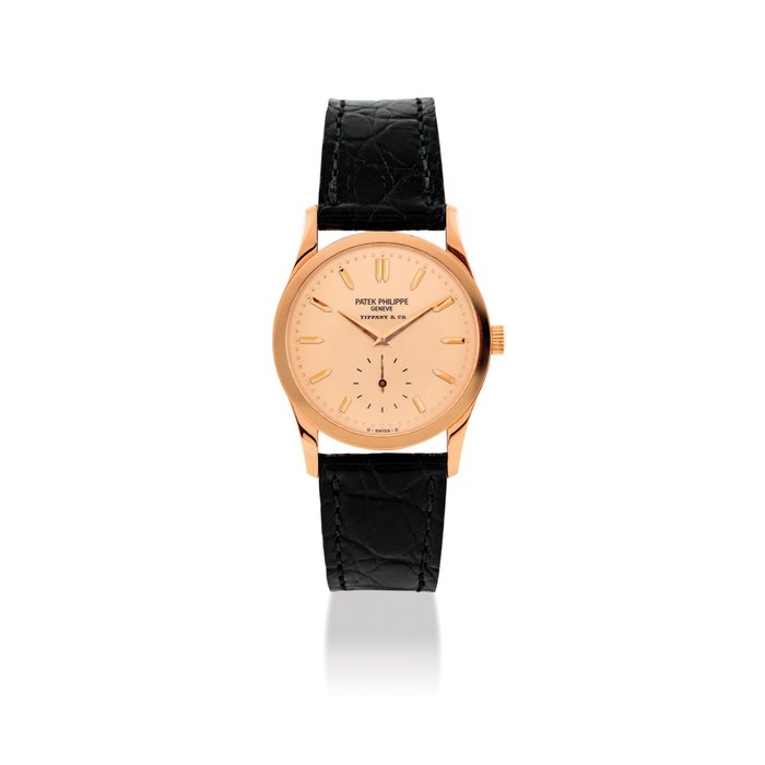 PATEK PHILIPPE. A FINE AND ATTRACTIVE 18K PINK GOLD WRISTWATCH WITH ROSE DIAL SIGNED PATEK PHILIPPE, GENÈVE, CALATRAVA MODEL, RETAILED BY TIFFANY & CO. REF. 3796R, MOVEMENT NO. 1’853’952, CASE NO. 2’997’452, MANUFACTURED IN 1996
